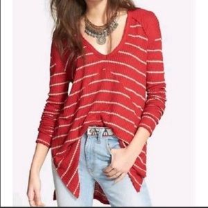 Free People Red & White Striped Long Sleeve Tunic